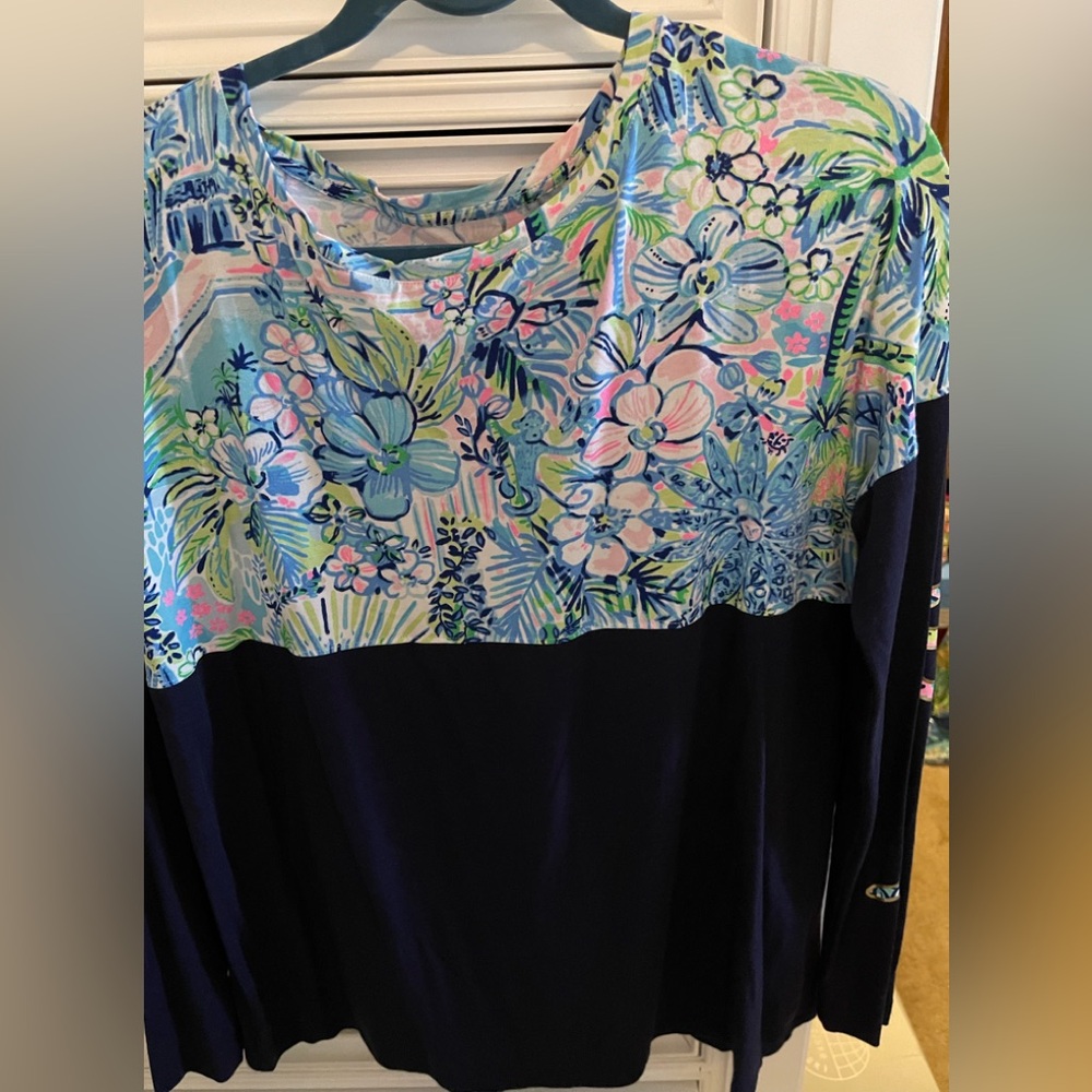 Lilly Pulitzer Floral Long Sleeve Top - Navy and Pastel